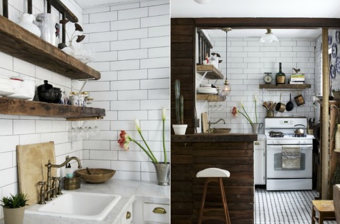 white vintage kitchen with reclaimed wood